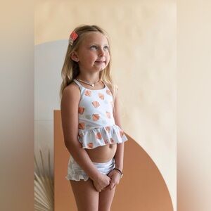 Brixton Phoenix NWT Bikini Set Shells Peplum Top Checkered Bathing Suit Size 6/7